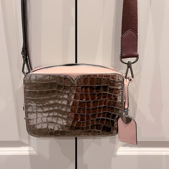 kate spade Handbags - Kate Spade Pale Pink and Silver Leather Crossbody with pink/maroon strap